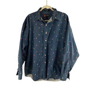Chaps Ralph Lauren Mens Long Sleeve Button-Up Shirt Nautical Print XL Cotton
